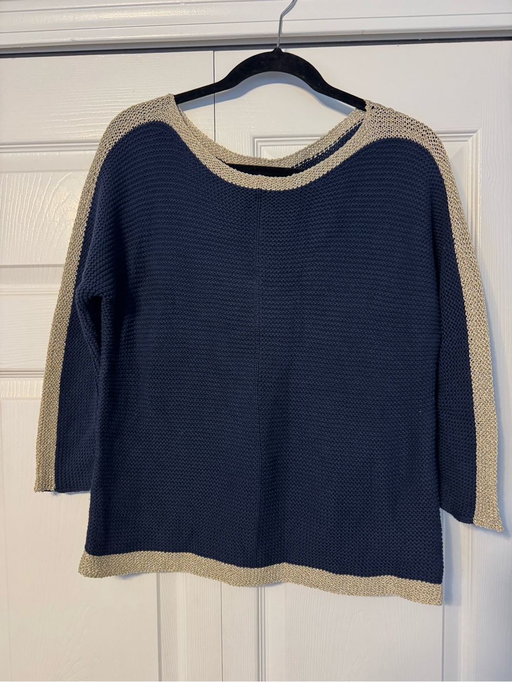 Women's Navy and Gold Contrast Knit Sweater